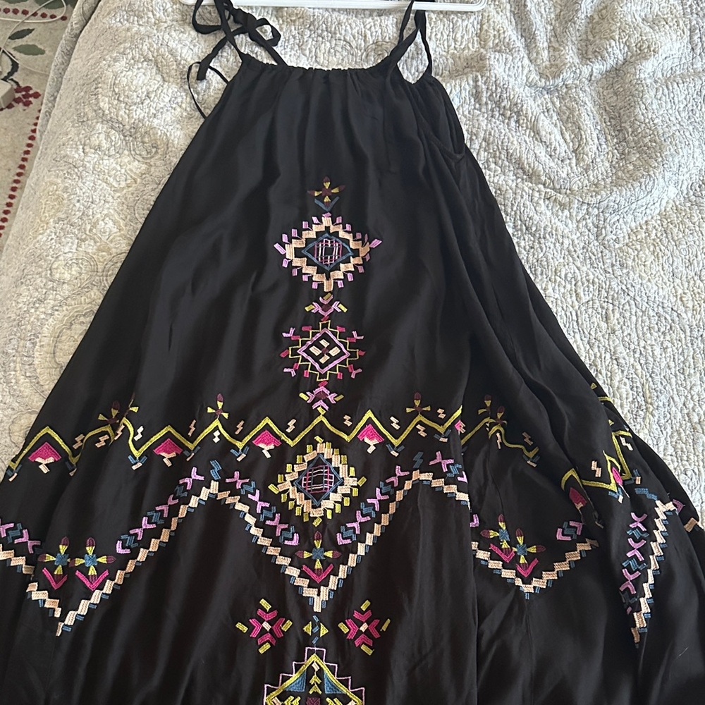 Anthropologie Black Maxi Dress with Colorful Embroidery